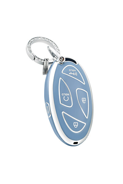 Choice3 BLUE SILVER SET Car Key Fob Cover with Keychain for Hyundai Tucson 20...