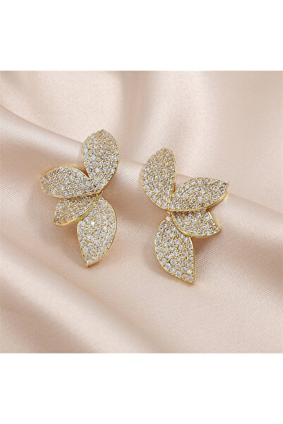 Choice Gold Color B Luxury Shiny Micro-set Zircon Leaf Earrings for Women Exq...