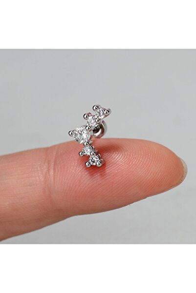 Choice3 B silver 1Piece Stainless Steel Mini CZ Flower Cartilage Flat Back Sc...