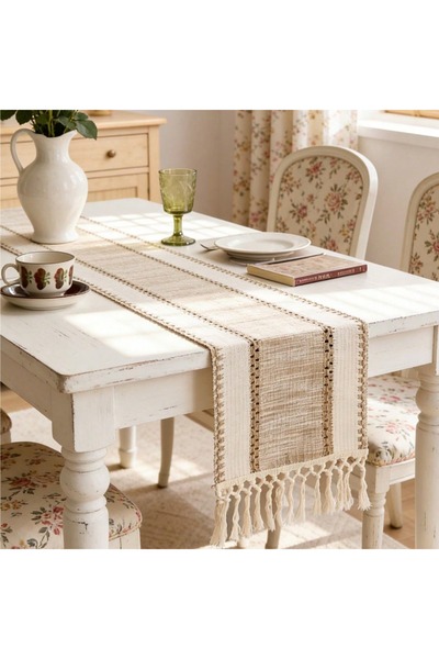 Choice5 30x220cm(4-6seats) Khaki Nordic Boho Striped Green Table Runner - Han...