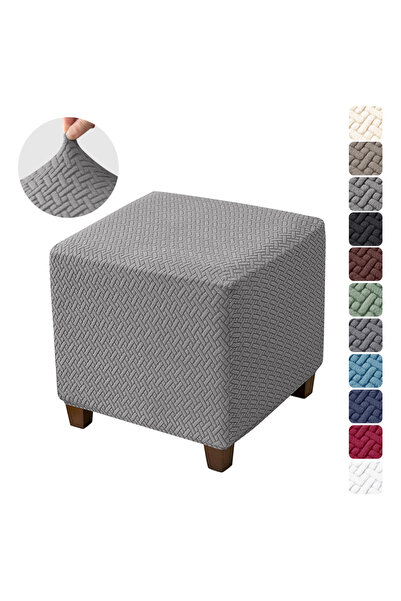 Choice A3 Light gray Cover Solid Color Jacquard Ottoman Cover Square Stool Co...