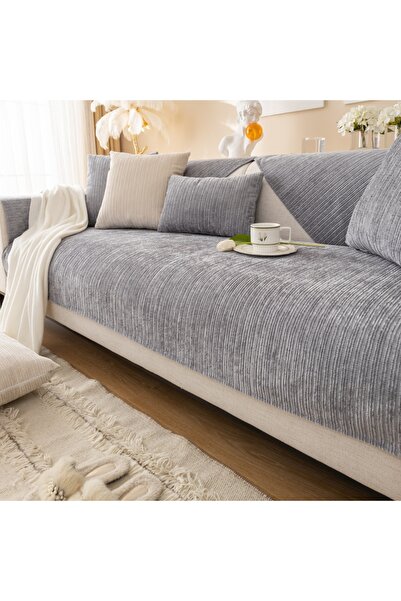 Choice4 70*70cm Light Grey Simplized Solid Thick Non-Slip Chenille Sofa Cushi...