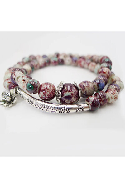 Choice ASL70120G Multi Color Natural Stone Antique Silver Tube Elastic Bracel...