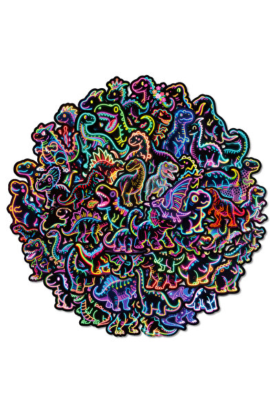 Choice1 56PCSA 56PCS Neon Dinosaur Cartoon Graffiti Stickers Color Dinosaur D...
