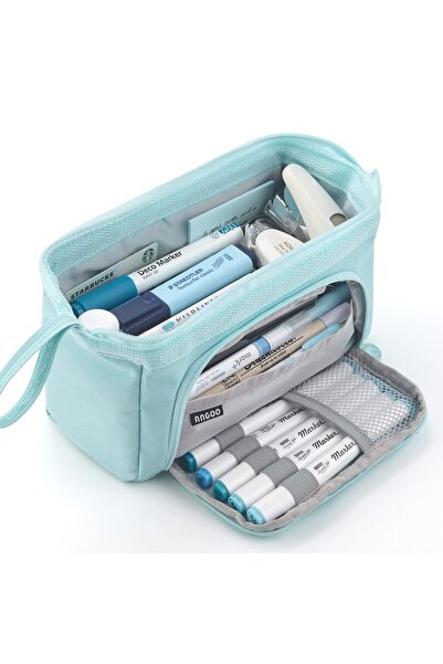 Choice Blue Kawaii Large Capacity Pencil Case Durable Canvas for Student Stat...