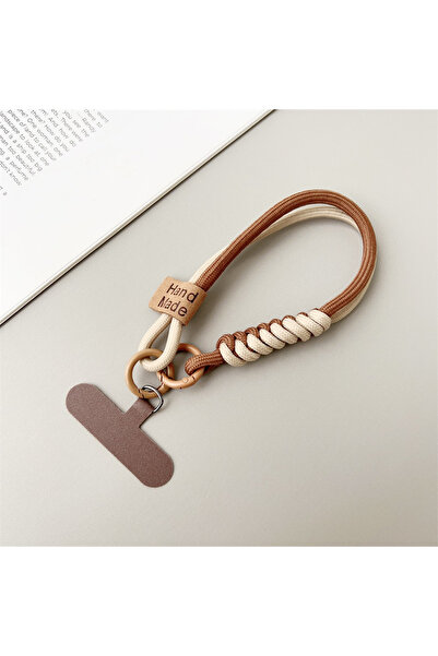Choice5 Khaki-Brown INS British Style Contrasting Woven Phone Lanyard Short H...