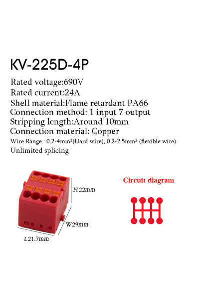 Choice29 225D-4P-R 1Pc Wire Electrical Cable Connectors Plug-in Terminal Bloc...