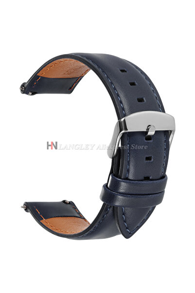 Choice21 18mm Blue-Silver Quick Release Genuine Cowhide Leather Watchband Str...