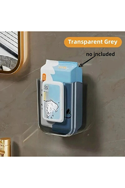 Choice1 L Transparent Grey Bathroom Wet Tissue Storage Box Punch-Free Wall Mo...