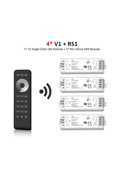 Choice4 RS1 and 4pcs V1 KIT 4Zone LED Dimmer 12V 24V 36V Single Color LED Str...