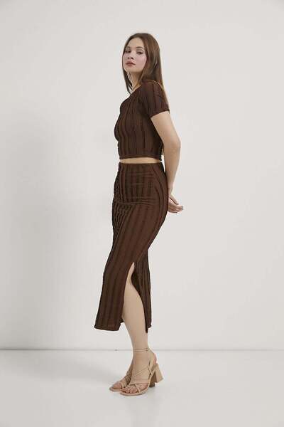 Arma Life Armalife 6846 Textured Cropped T-Shirt Skirt Women's Set