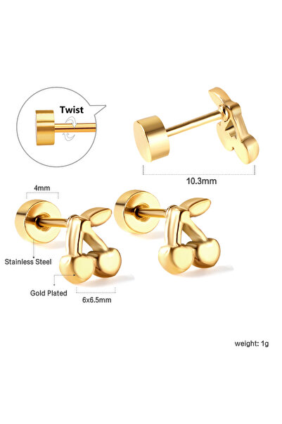 Choice Cherry 1pair Trending Ear Stud Love Heart Shape Butterfly Gold Color S...