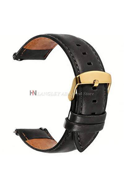 Choice9 18mm Black-Gold Quick Release Genuine Cowhide Leather Watchband Strap...
