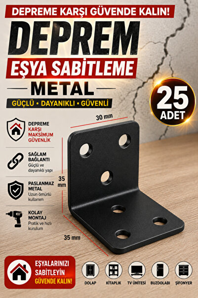 VENON SİYAH Mobilya Eşya Dolap Deprem Sabitleyici Köşebent Bağlantı Aparatı L...