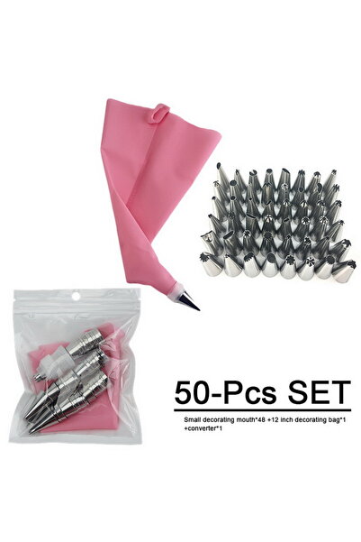 Choice 50 Pcs Pink Multifunctional Cake Decorating Tools Silicone Pastry Bag ...