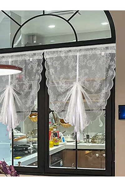 Choice Fixed Pleat 75x130cm 1PC white 1PC White Lace Lift Curtains Living Roo...