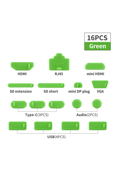 Choice5 16PCS Green Notebook Dust Plug USB Type C HDMI Interface Dust Protect...
