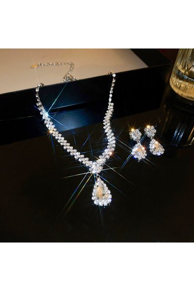 Choice necklace earring set Sparkling Rhinestone Necklace Drop Earrings For W...