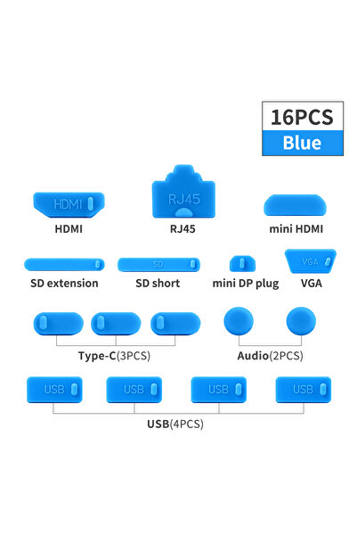 Choice4 16PCS Blue Notebook Dust Plug USB Type C HDMI Interface Dust Protecto...
