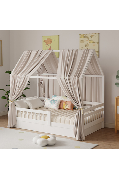 choice2 135x420cm 2pcs camel brown Bunk Bed Canopy 1/2-Piece Muslin Bunk Bed ...