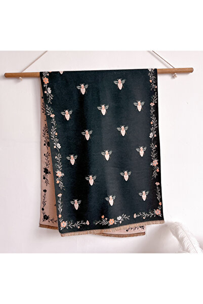 Choice black 2025 New Brand Little Bee Flowers Scarf for Women Warmer Winter ...