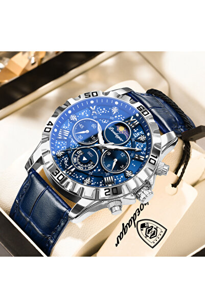 Choice 973 Silver Blue Top Man Wristwatch Waterproof Luminous Chronograph Lea...