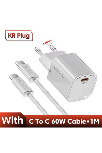 Toocki شاحن USB أبيض من KR بقوة 20 واط مع كابل، شاحن سريع من نوع C بتقنية GaN...
