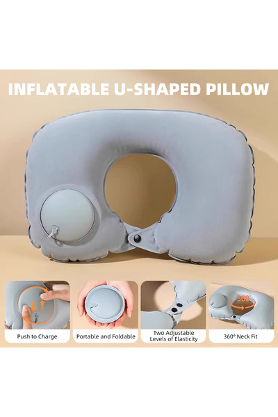 Choice Light gray U-Shaped Inflatable Travel Pillow Portable Air Neck Support...
