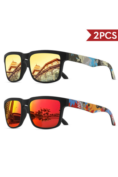 Choice3 2PCS-1 2PCS Square Sports Sunglasses with Designer Temple Pattern - U...