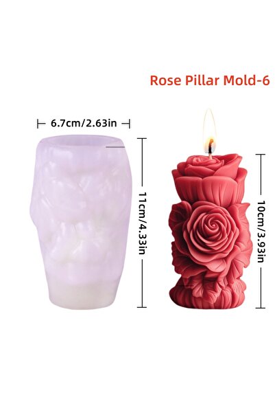 Choice7 Rose Mold 6 3D Rose Pillar Candle Silicone Mold DIY Geometric Flower ...