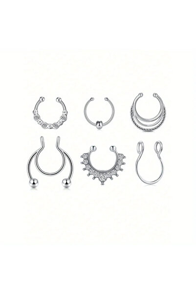 Choice C 6Pcs 20G Fake Septum Fake Nose Ring Hoop Faux Nose Piercing Hoop Cli...