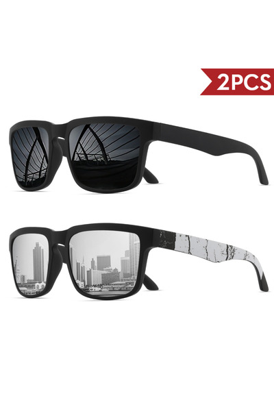 Choice 2PCS-12 2PCS Square Sports Sunglasses with Designer Temple Pattern - U...