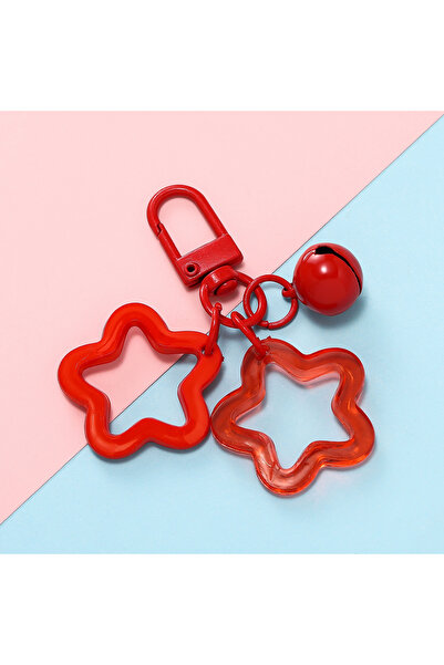 Choice Red 1pc Acrylic Star Keychains with Small Bell Shaped Hollow Pentagram...