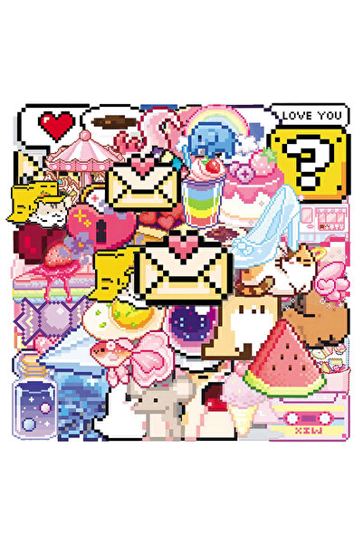 Choice 50PCS 10/30/50pcs Cute Funny Pixel Cartoon Stickers Aesthetic Decals D...