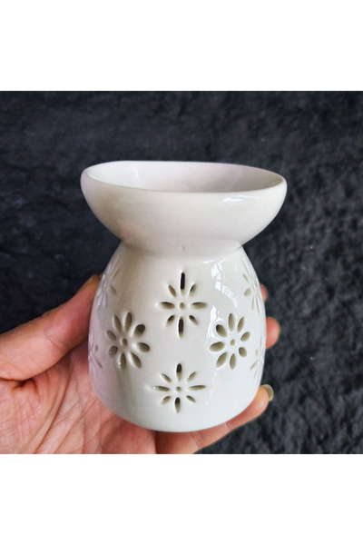 Choice3 flower White Ceramics Incense Burner Middle Eastern Essential Oil Fur...
