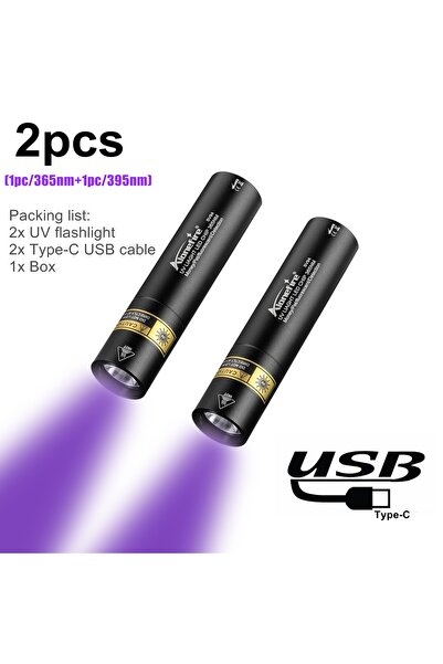 Choice 14500 black 2pcs-365nm-395nm Mini 365/395nm UV Flashlight USB Recharge...