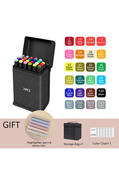 Choice 24PCS 24-262 Colors Alcohol Drawing Markers Dual Tip Permanent Art Ske...