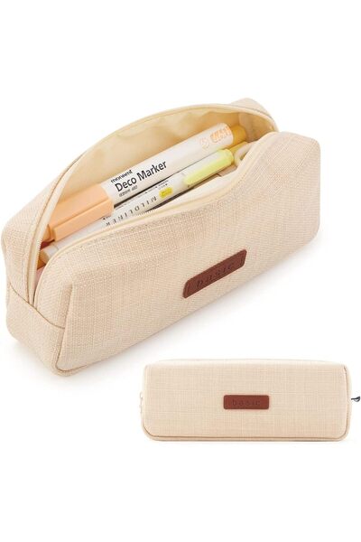Choice Beige Canvas Pencil Case Student Pouch Coin Cosmetic Bag Office Statio...