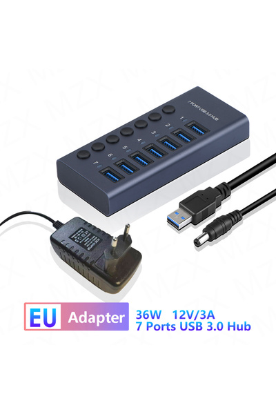 Choice3 7 Ports HUB EU MZX 10/7/4-Port USB 3.0 A Hub Aluminum Multi-Hub Split...