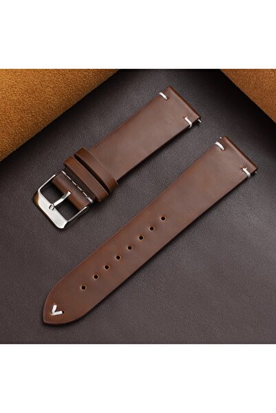 Choice20 18mm Silver Buckle Dark brown Leather WatchBand 18mm 20mm 22mm Unive...