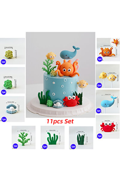 Choice13 Size as show 11pcs Set Ocean Cake Topper Sea World Octopus Stouti Sh...