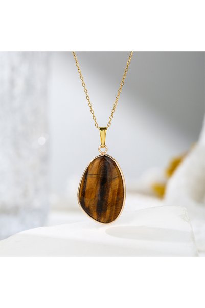 Choice Tiger Eye 1pc Natural Stone Irregular Pendant Necklace Pink Crystal Am...