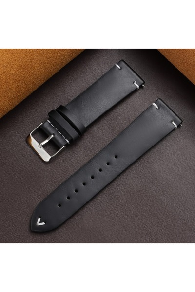 Choice36 22mm Silver Buckle Black Leather WatchBand 18mm 20mm 22mm Universal ...