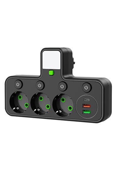 Choice1 EU Plug USB Black 3 EU Plug Wall Socket with 4 AC Outlets 2 USB 1 Typ...