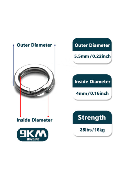 Choice 5.5mm 35lbs 9KM 30Pcs Split Rings Fishing Stainless Steel Lure Rings S...