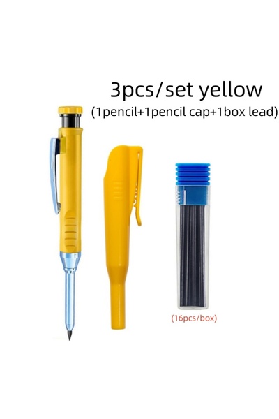 Choice3 yellow set Solid Carpenter Pencils Set with 16Refills, 2.8mm Deep Hol...