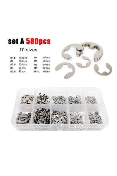 Choice set A 580pcs 1 Kit M1.2 to M15 GB896 E type Circlip Shaft Bearing Exte...