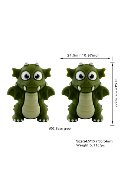 Choice16 5pcs bean green 5Pcs New 3D Focal Silicone Beads Dinosaur Cow Monkey...