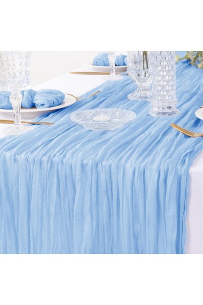Choice17 90x300cm Sky blue 1PC Gauze Voile Table Runner Boho Pink Blue Cheese...