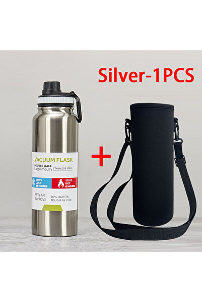 Choice12 1000ML Silver With Cup Bag 600/800/1000ML Thermos Bottle Stainless S...